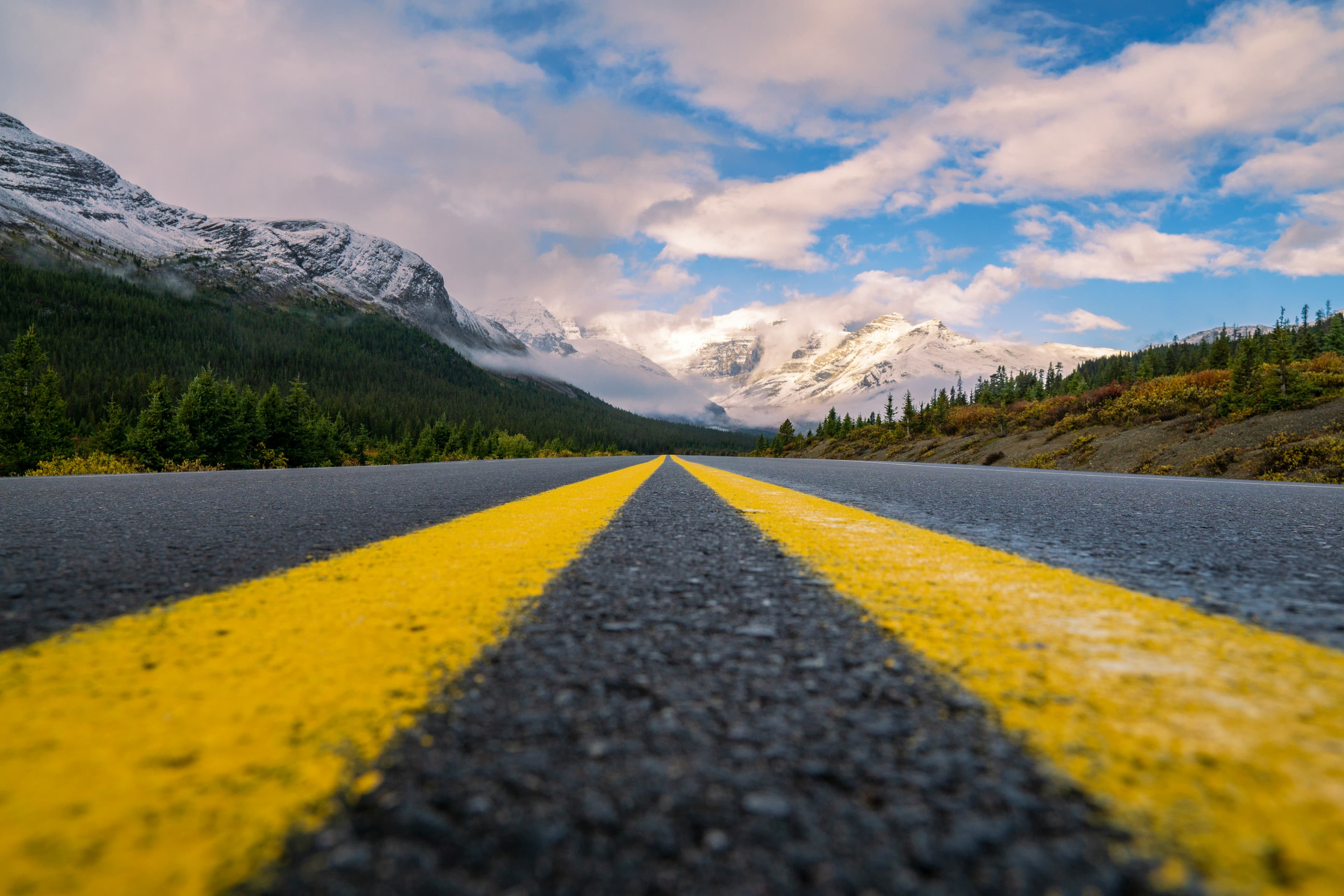Open road through the mountains